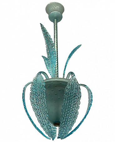 Light blue Murano glass chandelier attributed to Ercole Barovier, 1940s