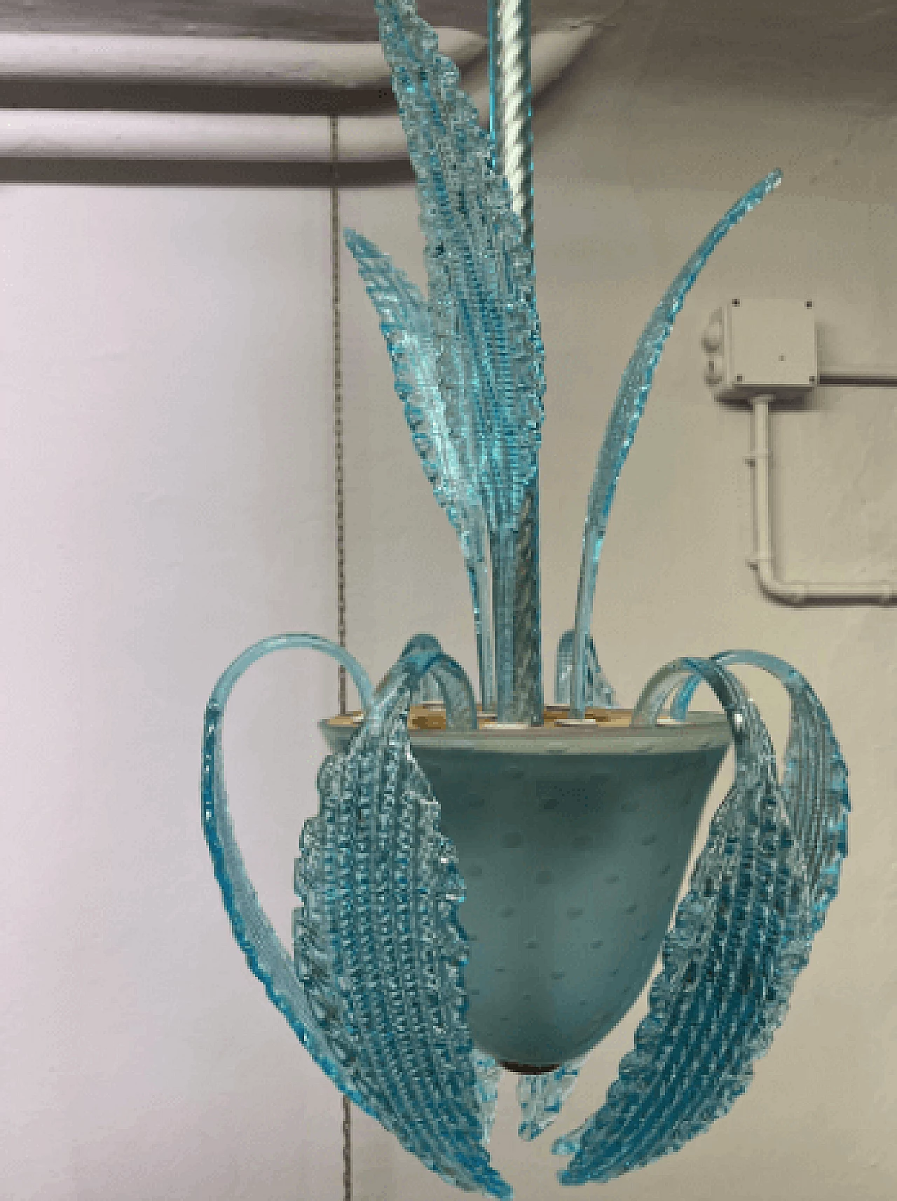 Lampadario in vetro di Murano azzurro attribuito a Ercole Barovier, anni '40 5