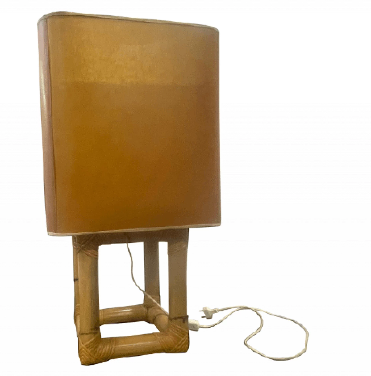 Lampada da tavolo in bambù e cellulosa, anni '80 1