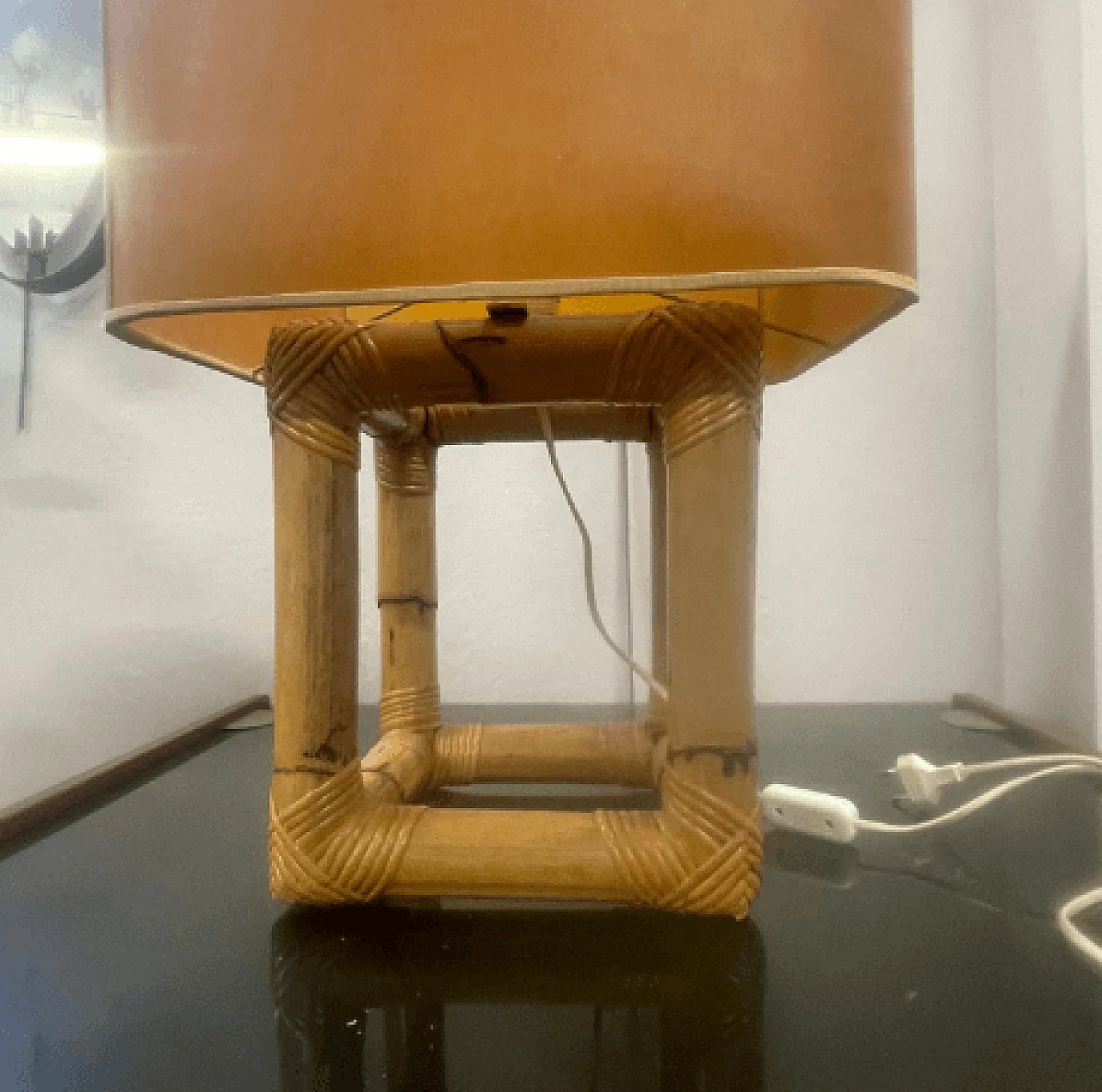 Lampada da tavolo in bambù e cellulosa, anni '80 6