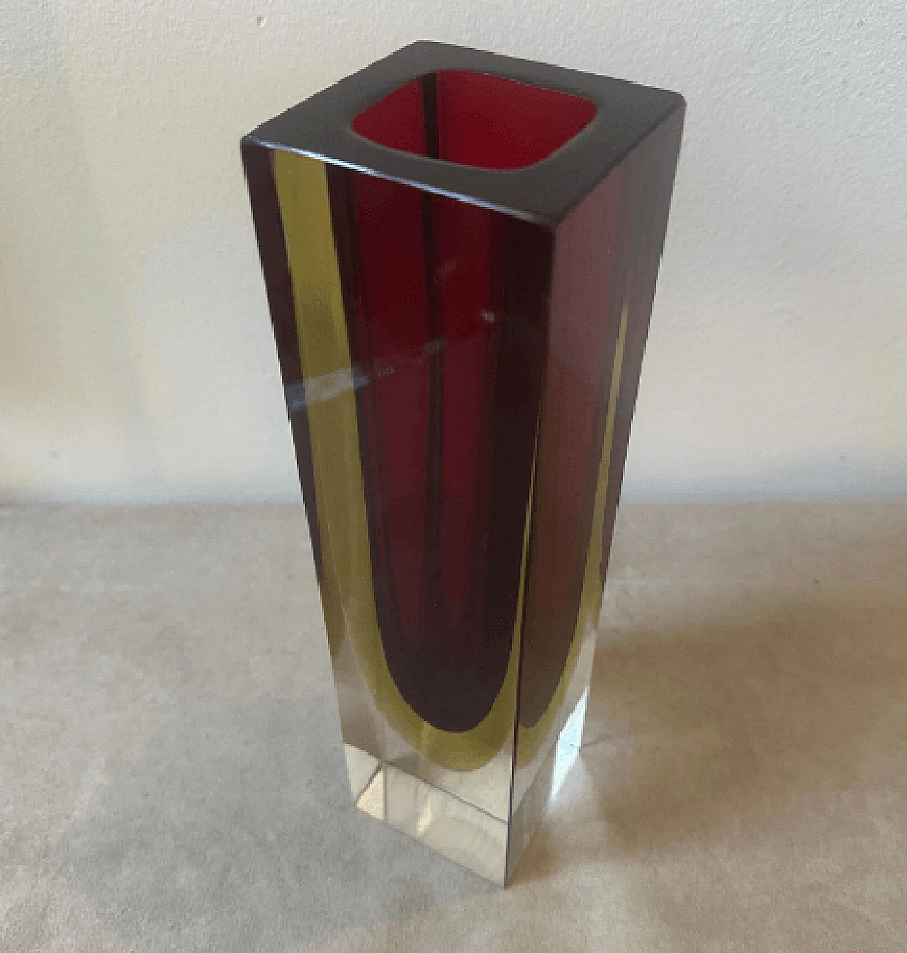 Square submerged Murano glass vase by Seguso, 1960s 4