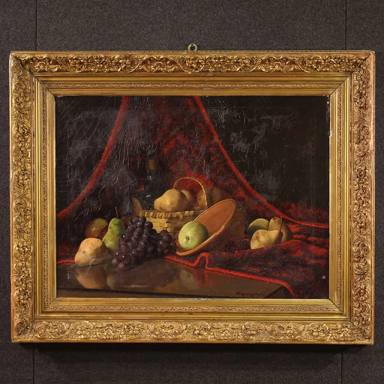 Derk Isselman, natura morta con cesto di frutta, dipinto a olio su tela, 1917 1