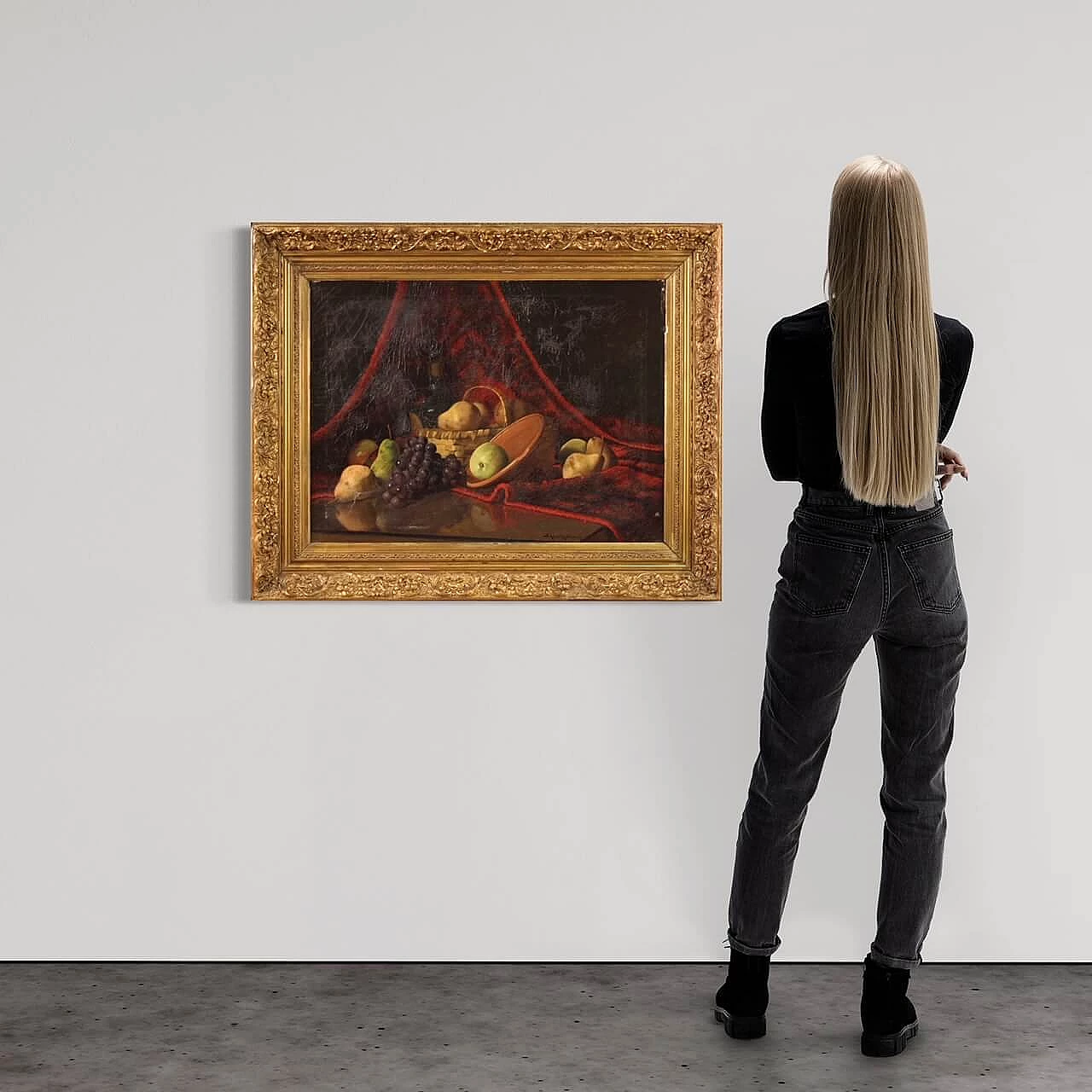 Derk Isselman, natura morta con cesto di frutta, dipinto a olio su tela, 1917 2