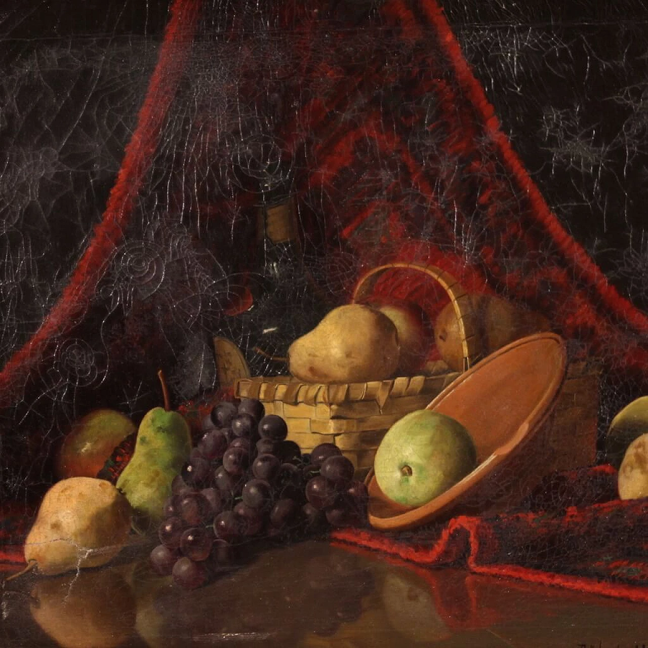 Derk Isselman, natura morta con cesto di frutta, dipinto a olio su tela, 1917 7