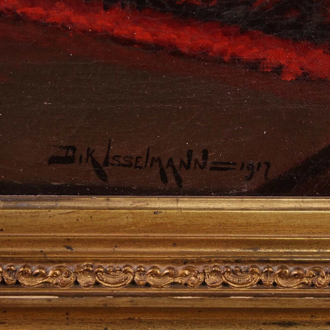 Derk Isselman, natura morta con cesto di frutta, dipinto a olio su tela, 1917 10