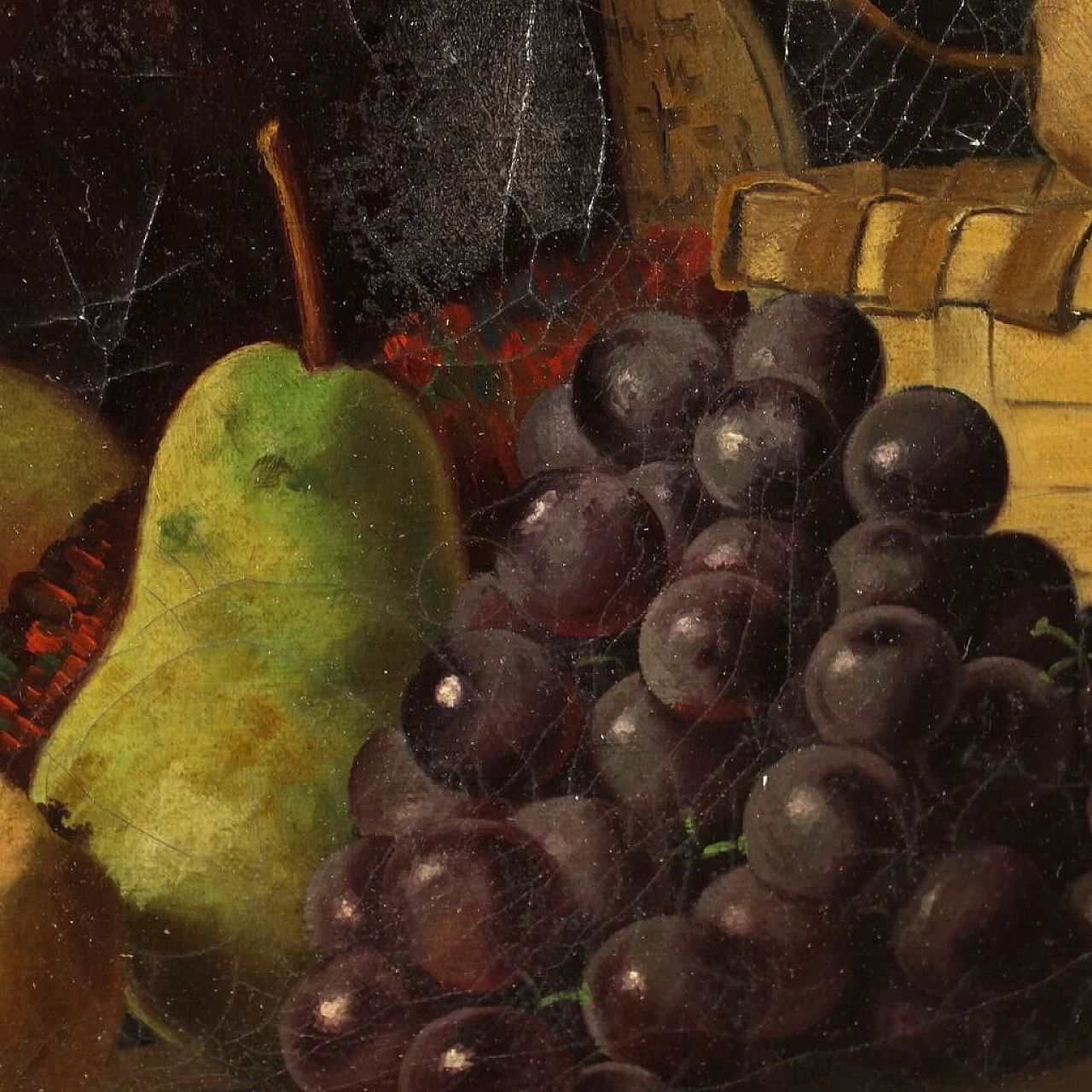Derk Isselman, natura morta con cesto di frutta, dipinto a olio su tela, 1917 14