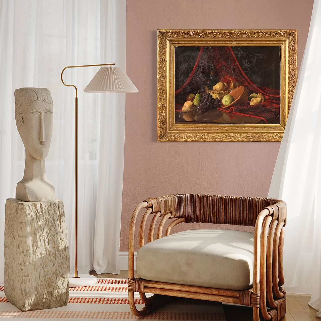 Derk Isselman, natura morta con cesto di frutta, dipinto a olio su tela, 1917 16