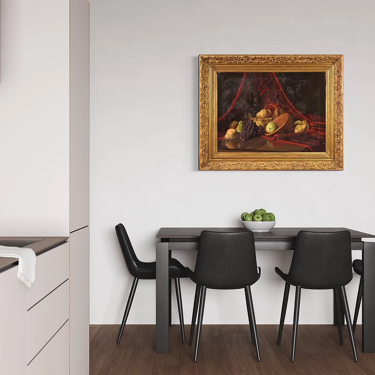 Derk Isselman, natura morta con cesto di frutta, dipinto a olio su tela, 1917 17