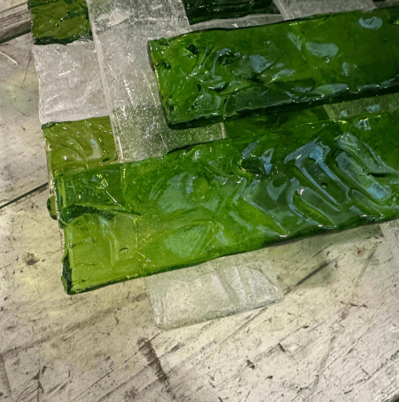 Applique in vetro di Murano verde e bianco di Mazzega, anni '70 8