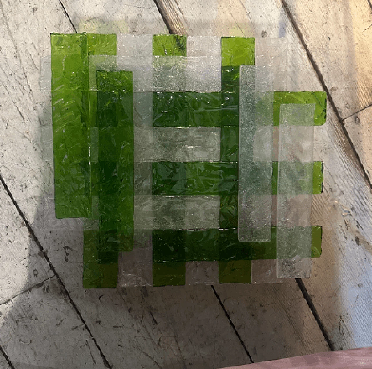 Applique in vetro di Murano verde e bianco di Mazzega, anni '70 10