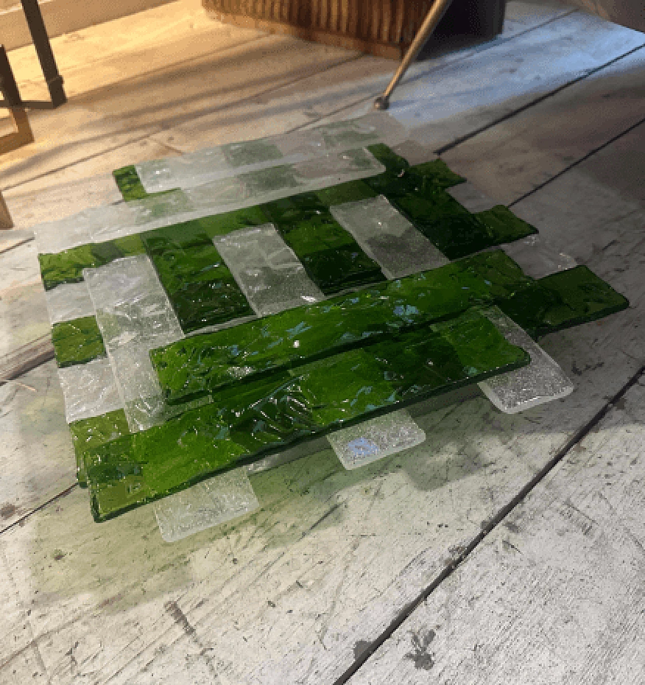 Applique in vetro di Murano verde e bianco di Mazzega, anni '70 11