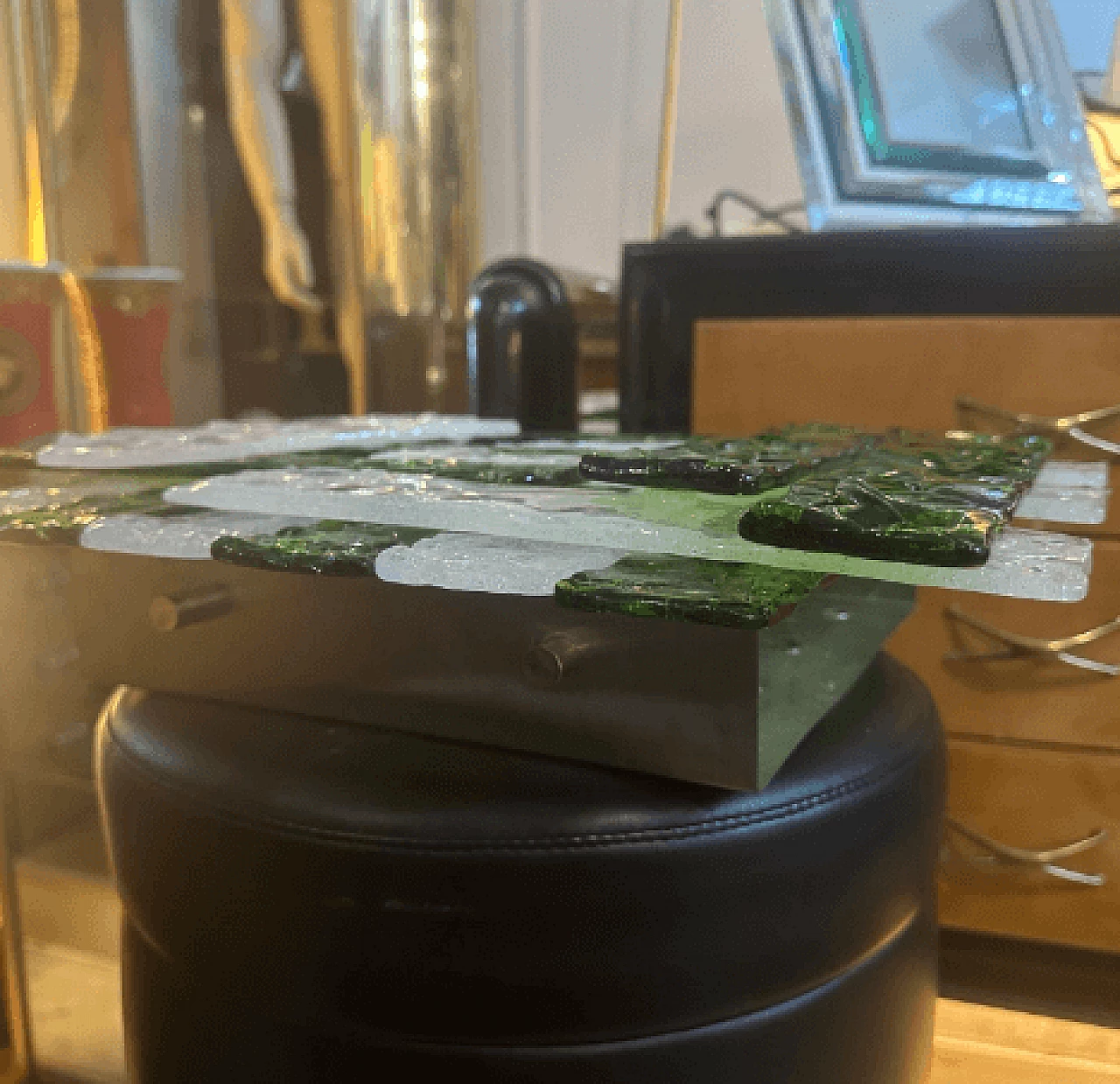 Applique in vetro di Murano verde e bianco di Mazzega, anni '70 12