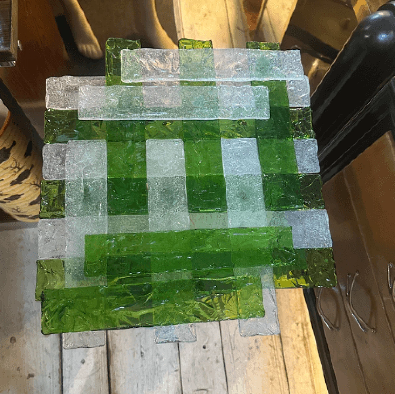 Applique in vetro di Murano verde e bianco di Mazzega, anni '70 14