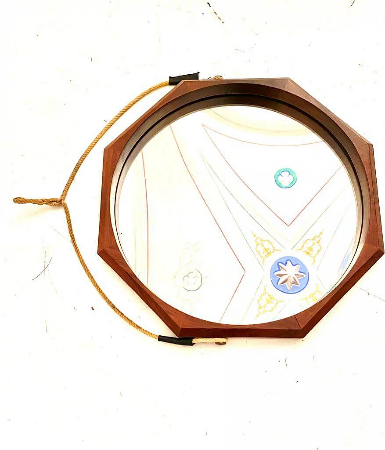 Specchio ottagonale in massello di teak di Campo & Graffi, anni '60 5