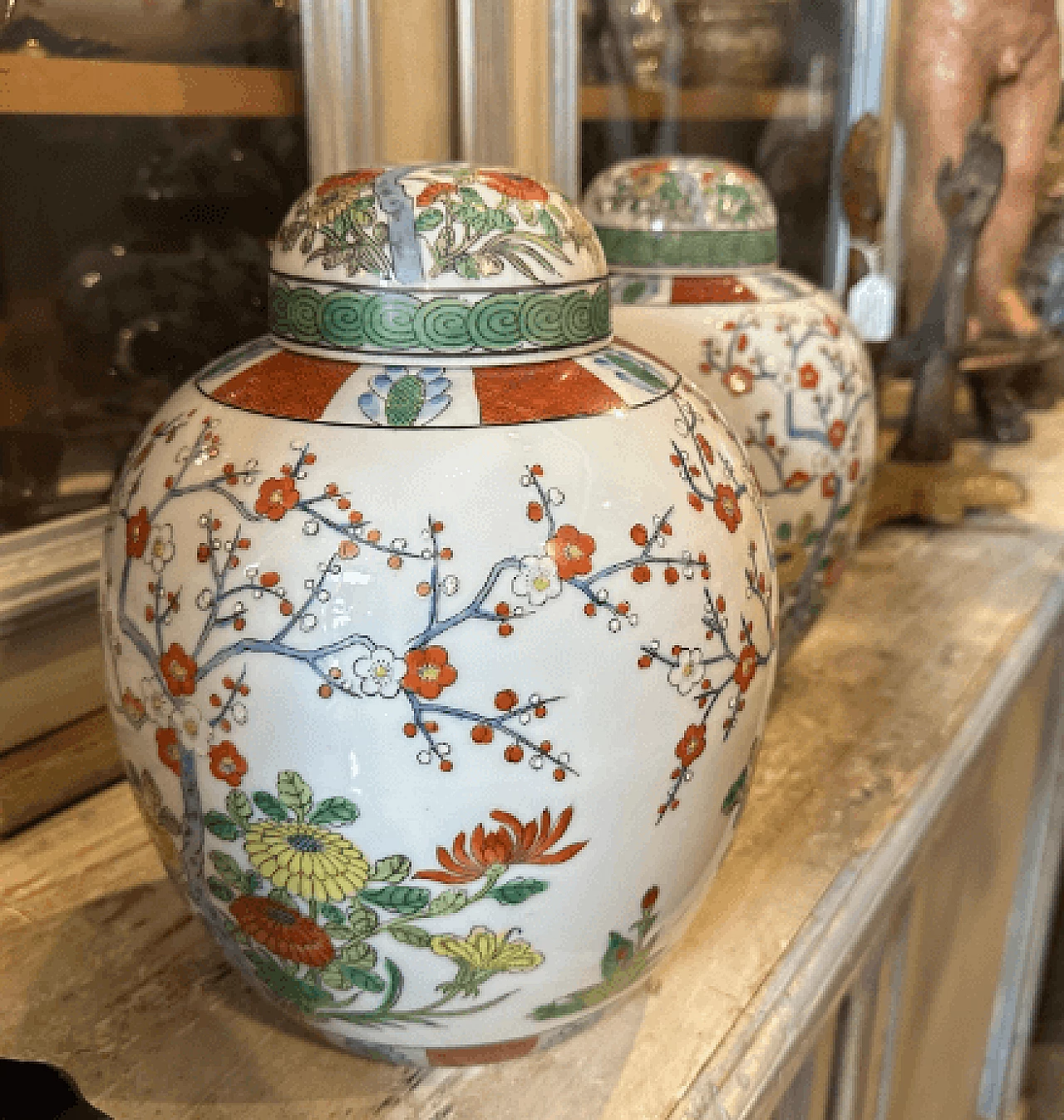 Coppia di barattoli da zenzero cinesi in ceramica dipinta, anni '60 5