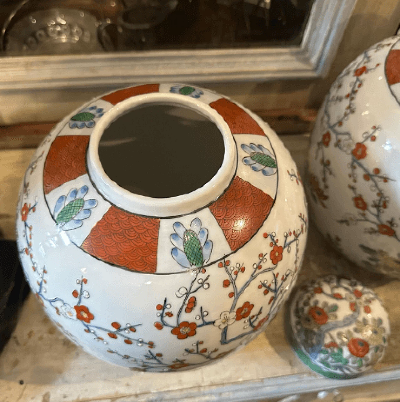 Coppia di barattoli da zenzero cinesi in ceramica dipinta, anni '60 9
