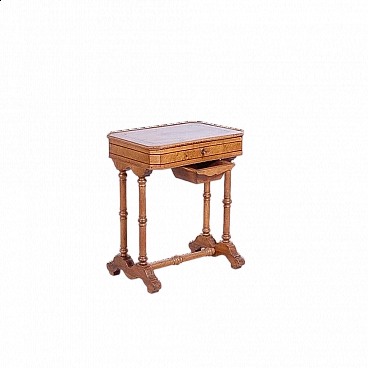 Walnut and walnut-root work side table with inlays, late 19th century
