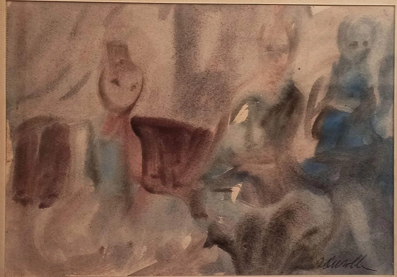 Acquerello 3 figure con tutù di Zanzotto, anni '60 1