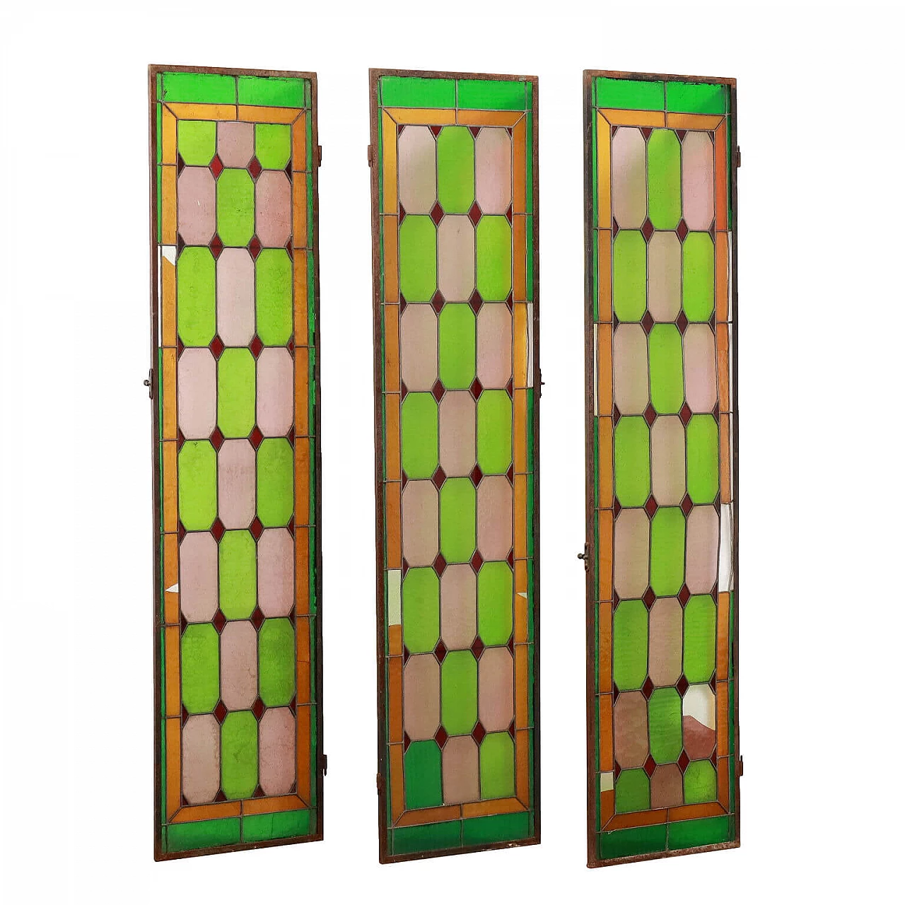 3 Art Nouveau iron stained-glass windows, early 20th century 1