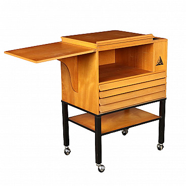 Work trolley made of veneered and solid beech wood with lectern top, 1960s
