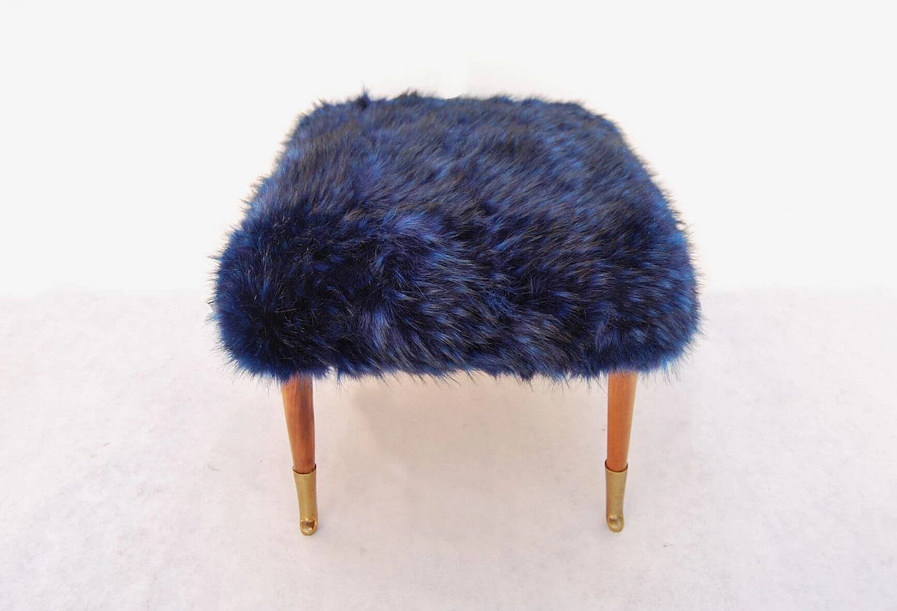 Footstool in blue faux fur, 1940s 2