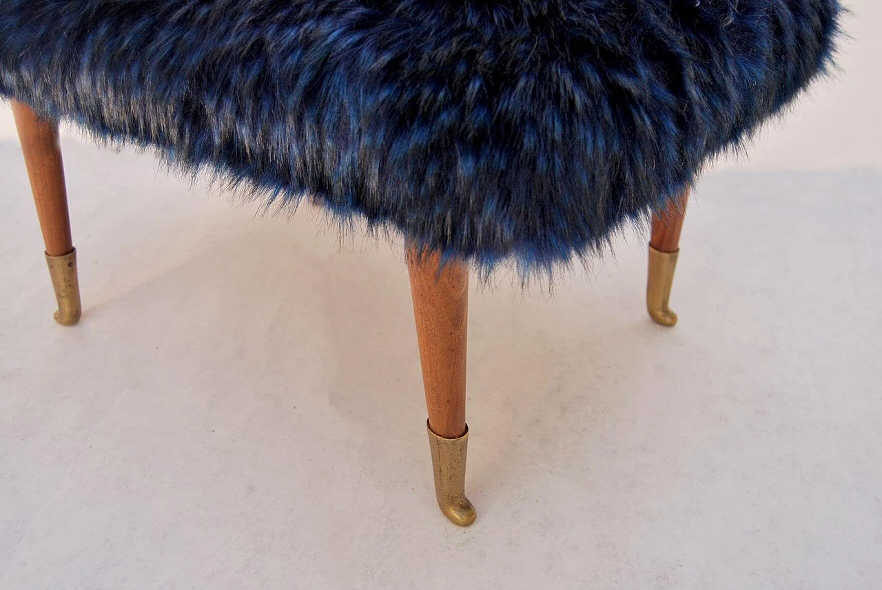 Footstool in blue faux fur, 1940s 4