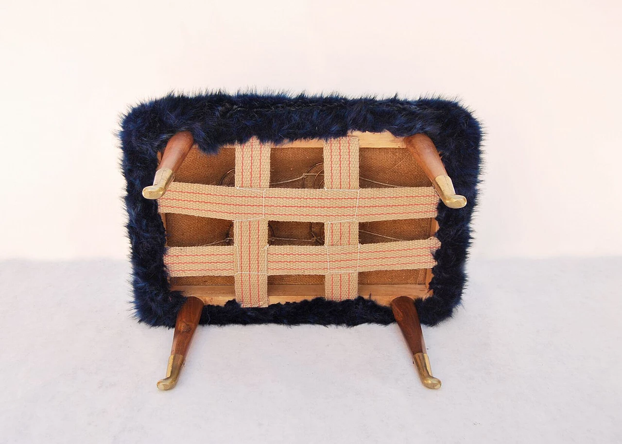Footstool in blue faux fur, 1940s 5