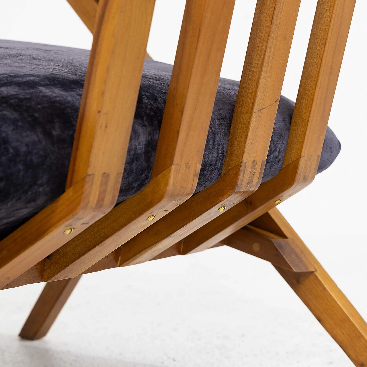 Cherry wood and purple velvet armchair, 1960s 7