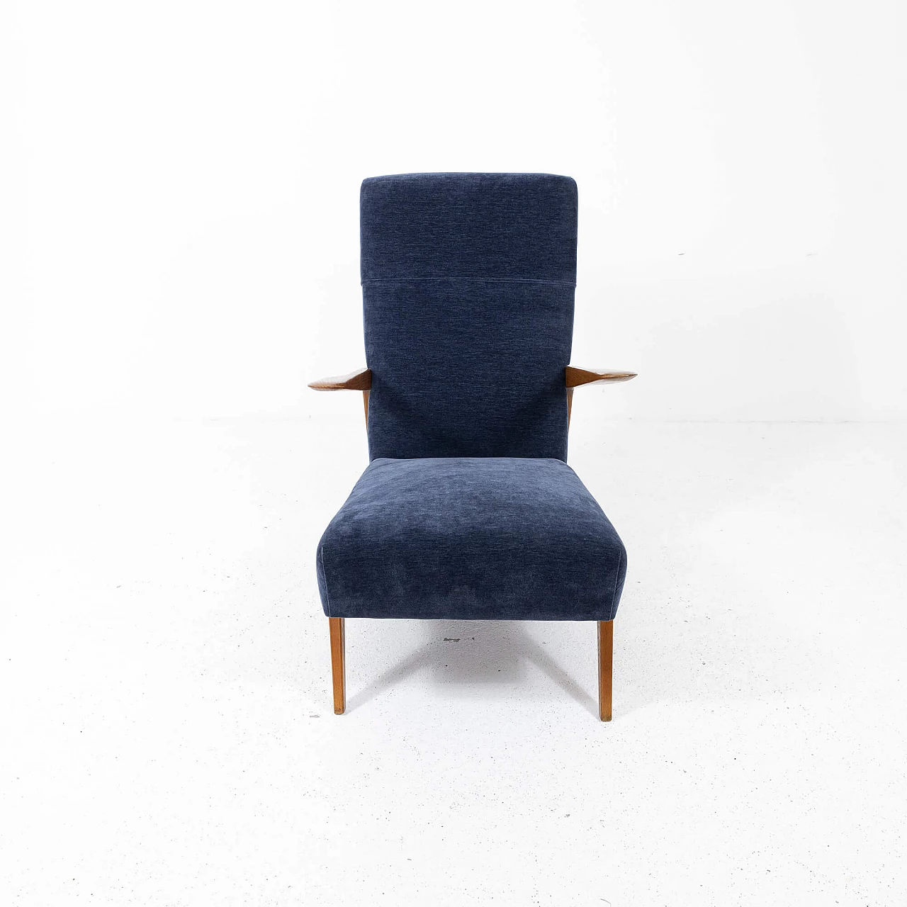Ash and blue velvet armchair, 1950s 1