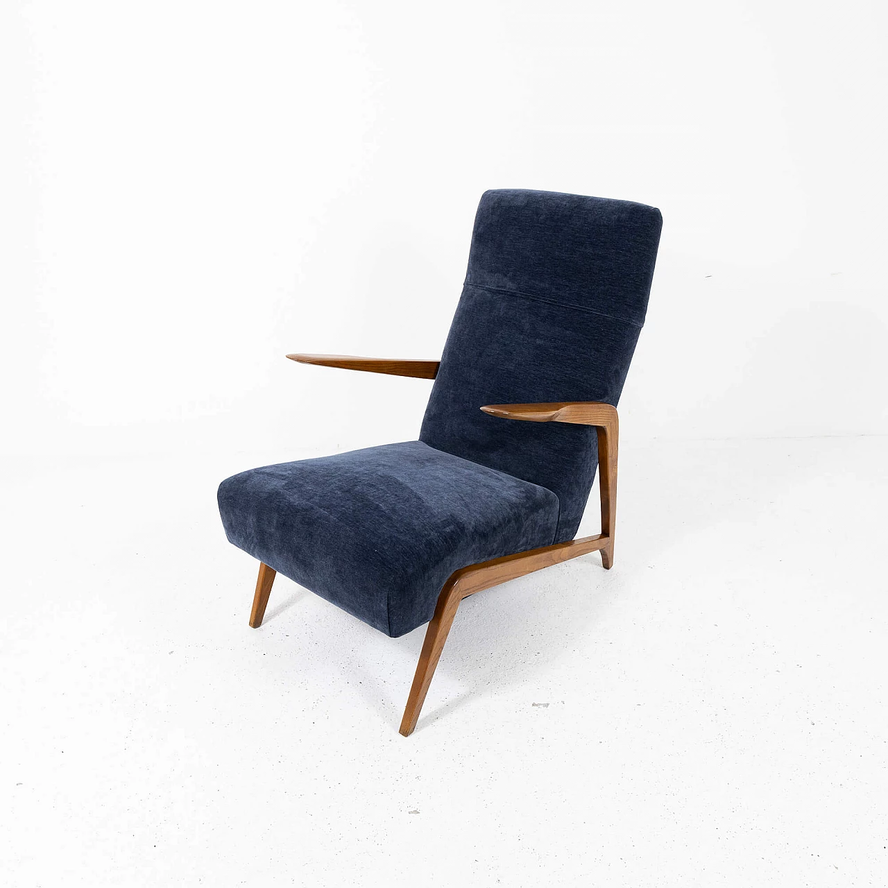 Ash and blue velvet armchair, 1950s 2