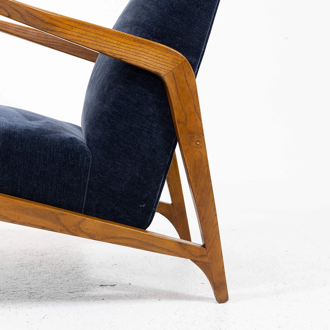 Ash and blue velvet armchair, 1950s 6