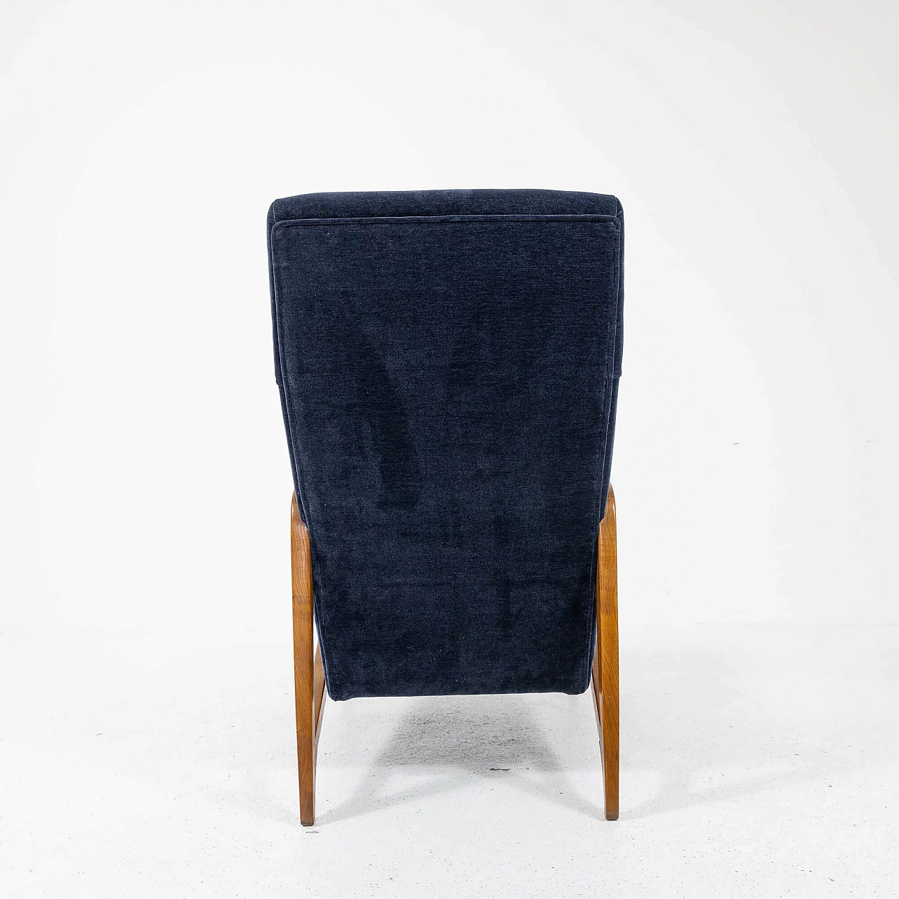 Ash and blue velvet armchair, 1950s 9