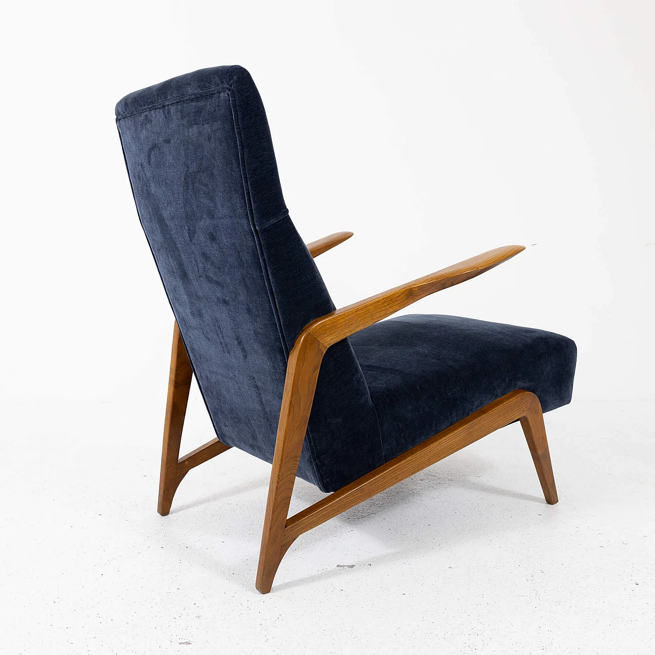 Ash and blue velvet armchair, 1950s 10