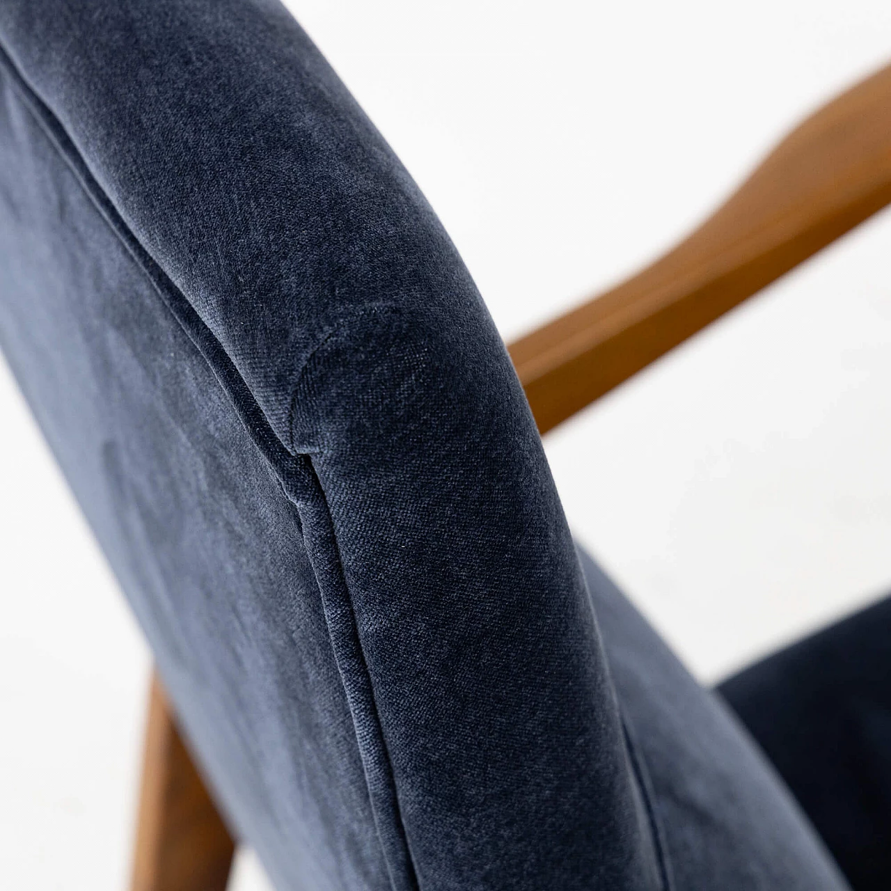 Ash and blue velvet armchair, 1950s 11
