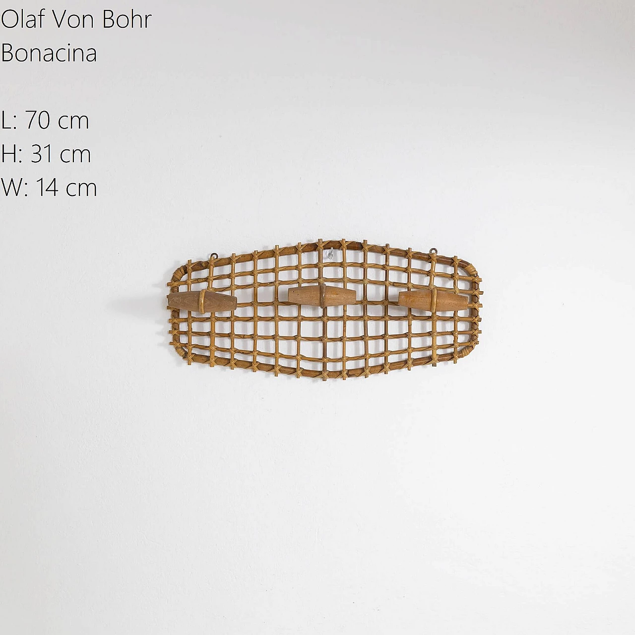 Bamboo, wicker and beech coat rack by Olaf Von Bohr, 1950s 1