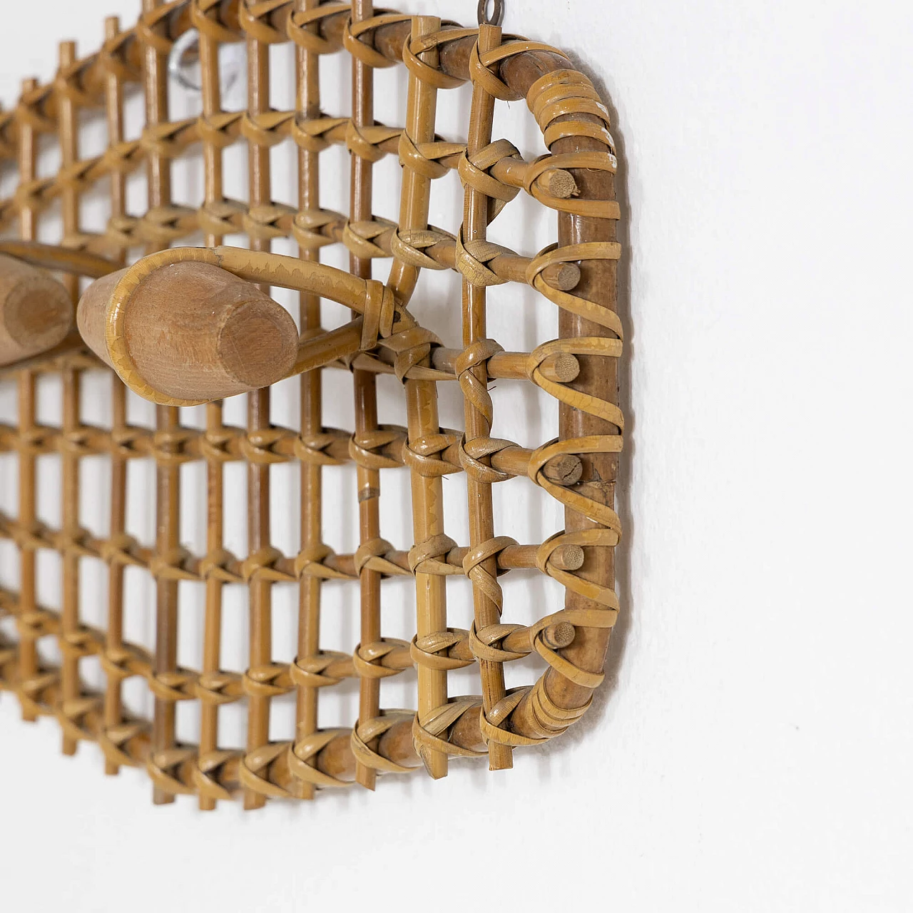 Bamboo, wicker and beech coat rack by Olaf Von Bohr, 1950s 4