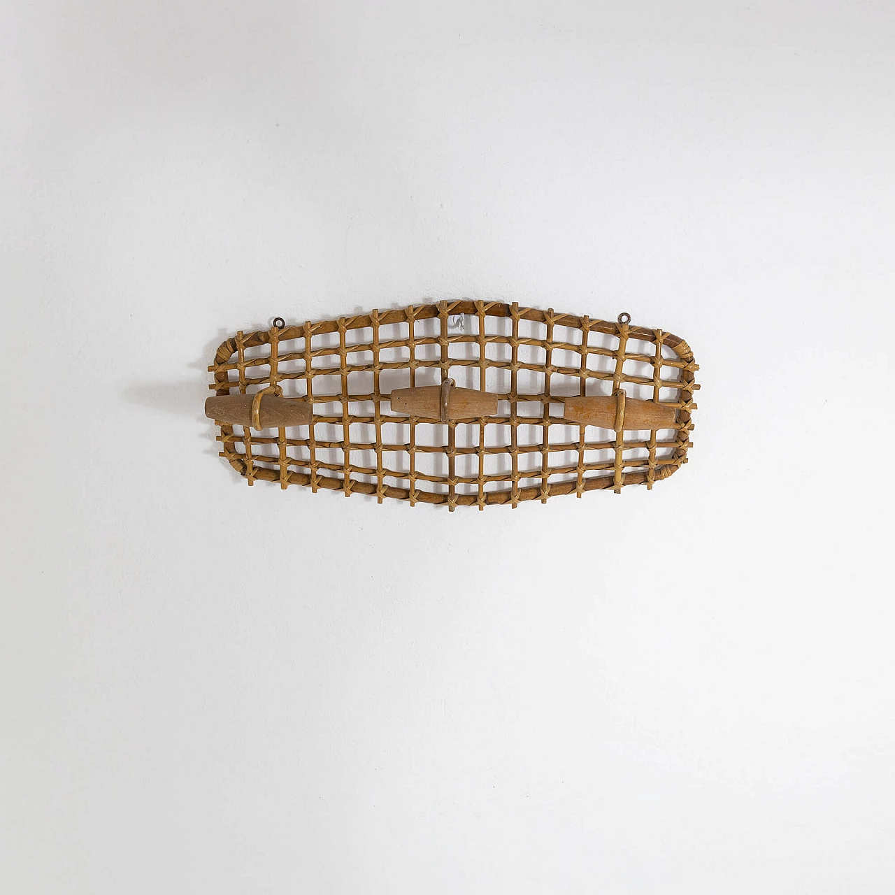 Bamboo, wicker and beech coat rack by Olaf Von Bohr, 1950s 6