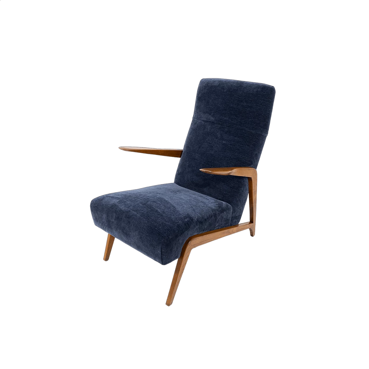 Ash and blue velvet armchair, 1950s 13