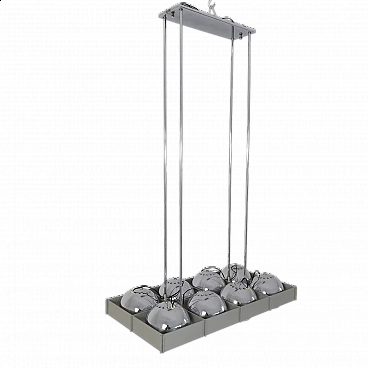 Space Age eight-light chromed metal chandelier, 1970s