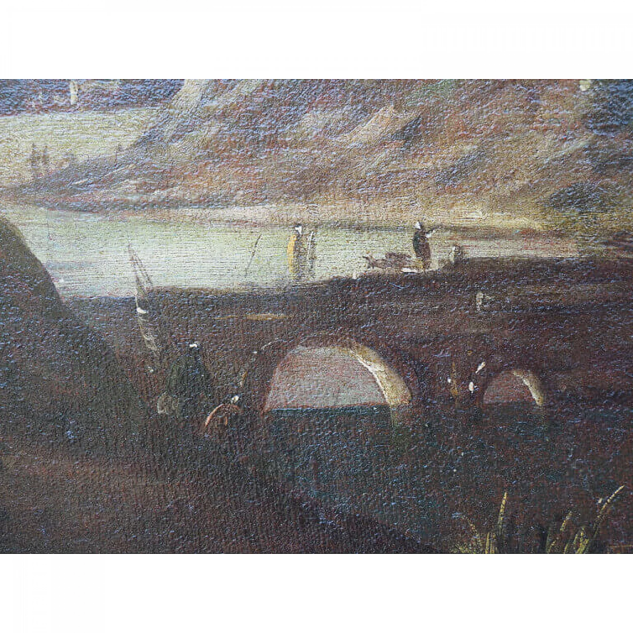 Scuola di Marco Ricci, Paesaggio al tramonto con figure, olio su tela, '700 3