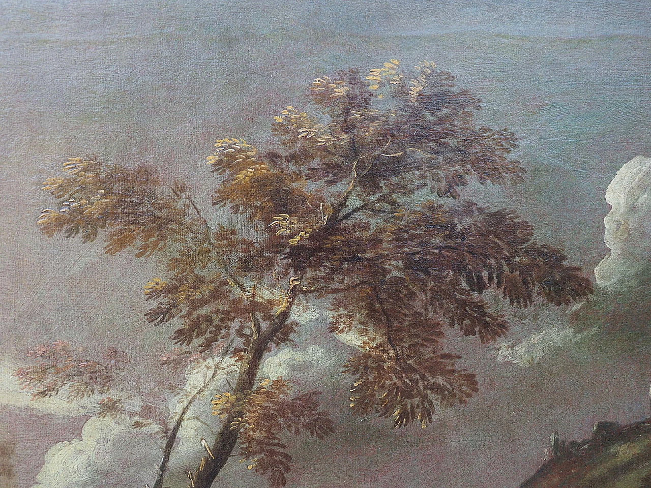 Scuola di Marco Ricci, Paesaggio al tramonto con figure, olio su tela, '700 5