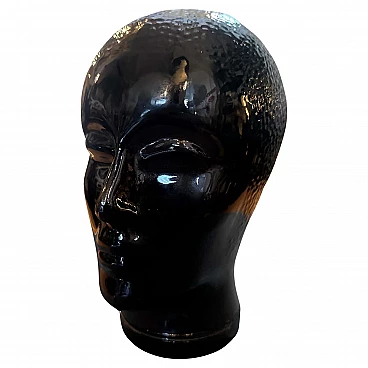 Black glass head attributed to Piero Fornasetti, 1970s