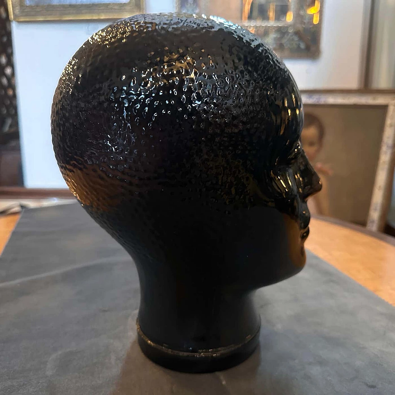 Black glass head attributed to Piero Fornasetti, 1970s 3