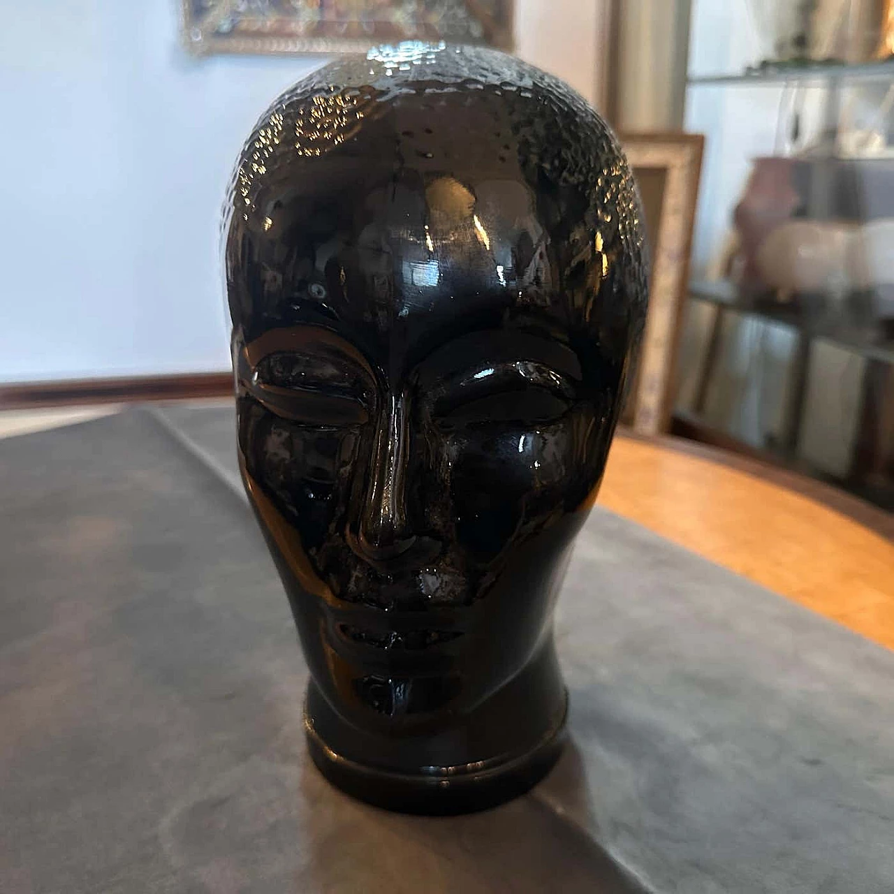 Black glass head attributed to Piero Fornasetti, 1970s 5