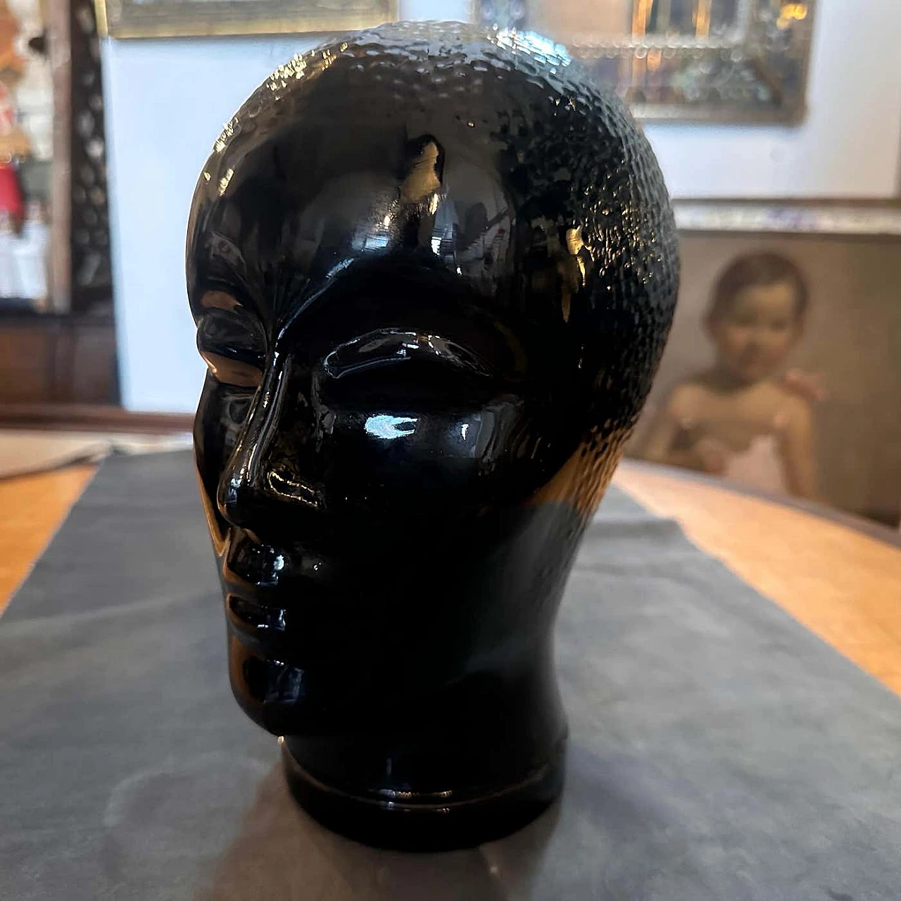 Black glass head attributed to Piero Fornasetti, 1970s 6