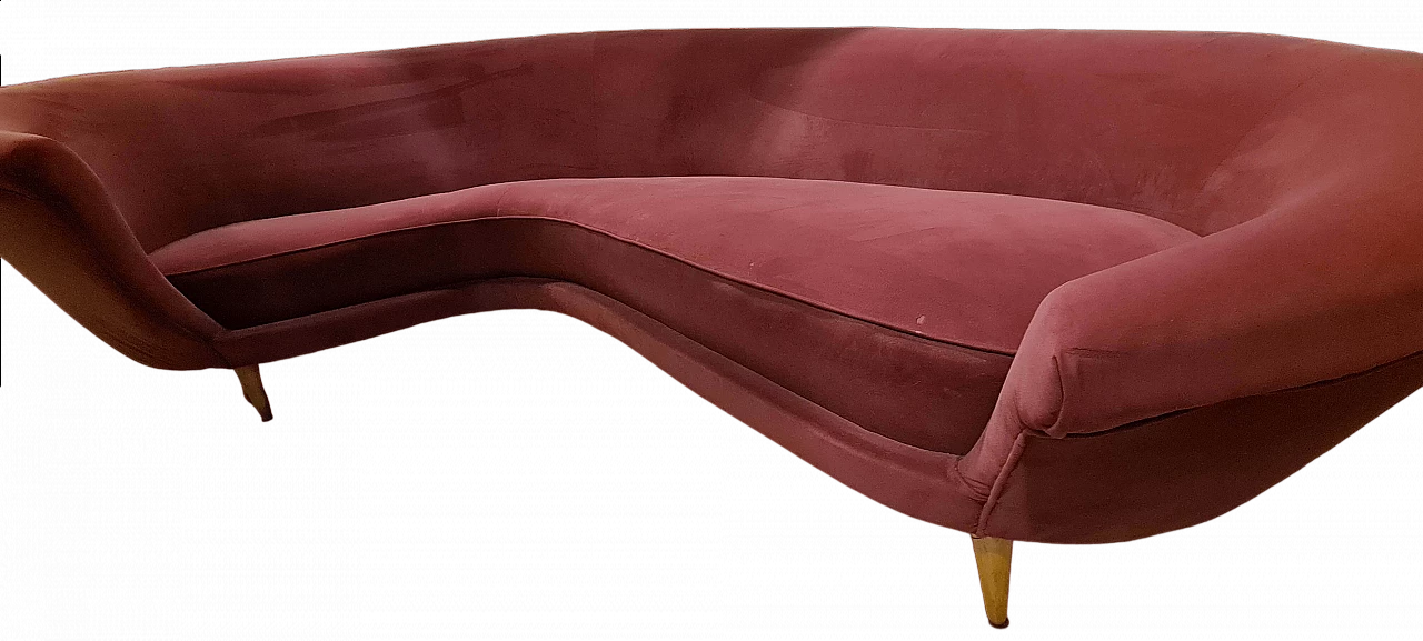 Curved velvet sofa by Guglielmo Veronosi for Isa Bergamo, 1950s 11
