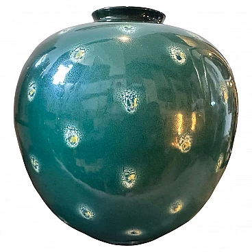 Vaso in ceramica verde alla maniera di Gio Ponti, 1955