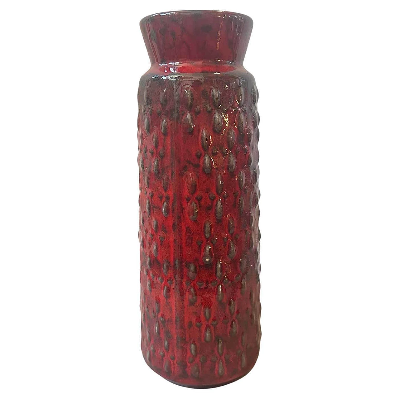 Vaso in ceramica Fat Lava rossa e nera di WGP, anni '70 1