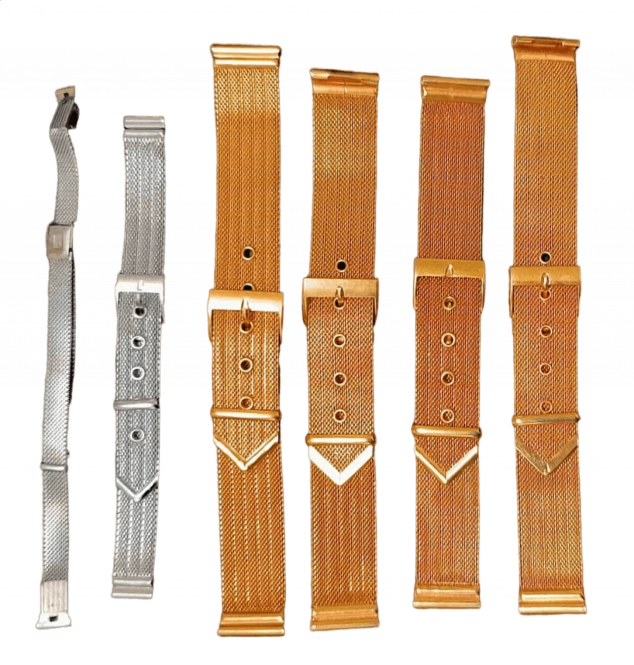 4 Cinturini per orologio da polso placcati oro, 2 argento, anni '50 5