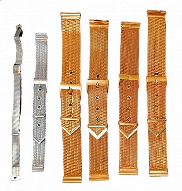 4 Cinturini per orologio da polso placcati oro, 2 argento, anni '50